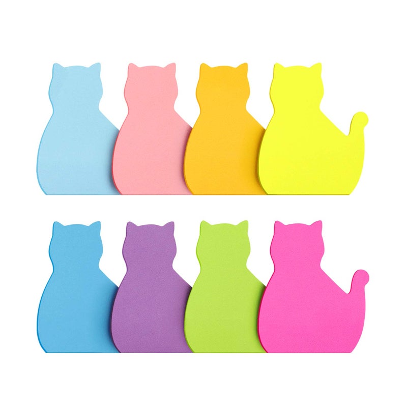 SIMONA Cat Shape Sticky Notes 8 Color Bright Colorful Sticky Pad 75 Sheets/Pad Self-Sticky Note Pads (8 Pads) - Image 1